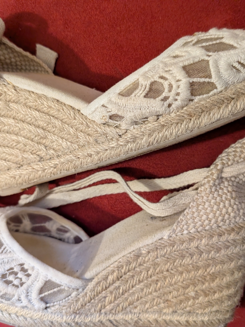 Women's Lace Espadrille Wedges - Cream